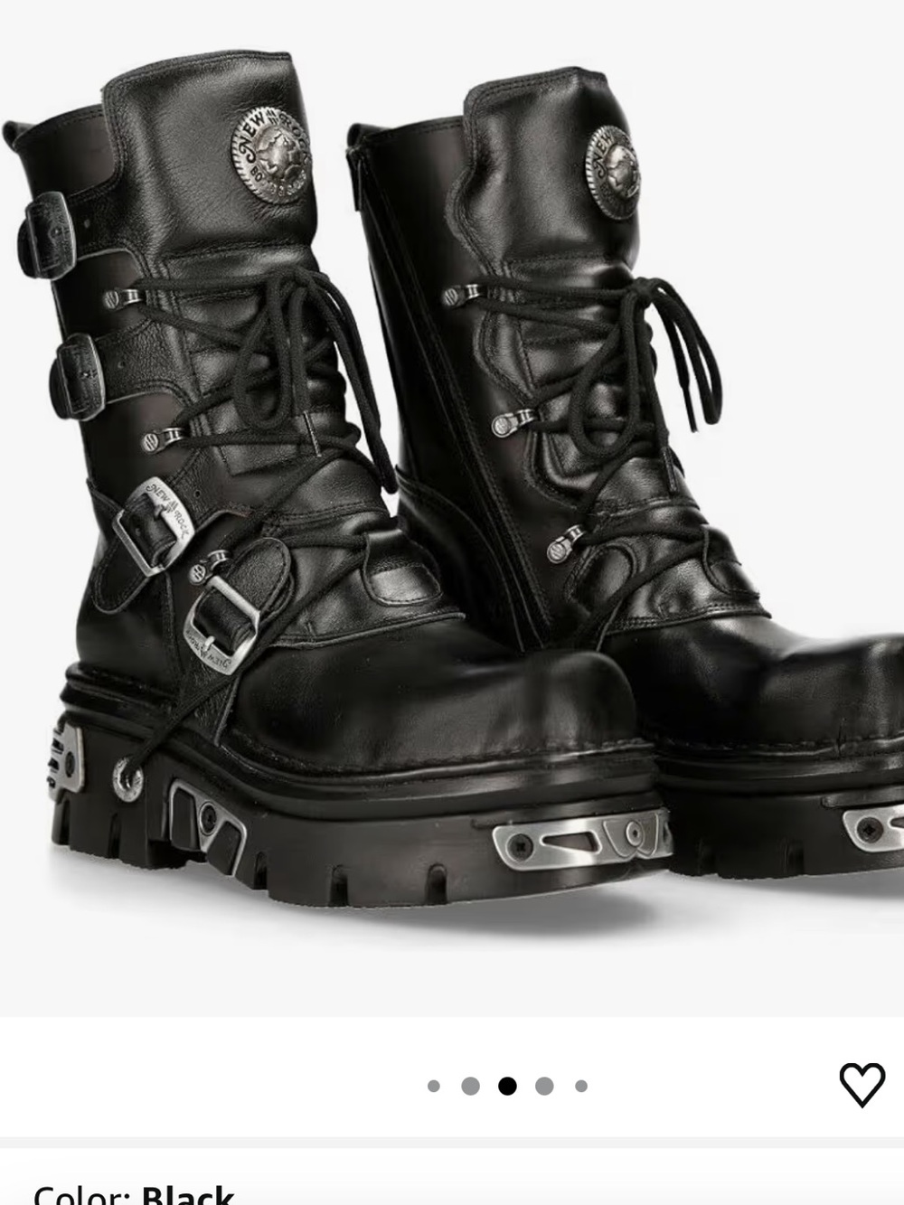 New Rock Black Leather Platform Combat Boots with Metal Hardware size 9